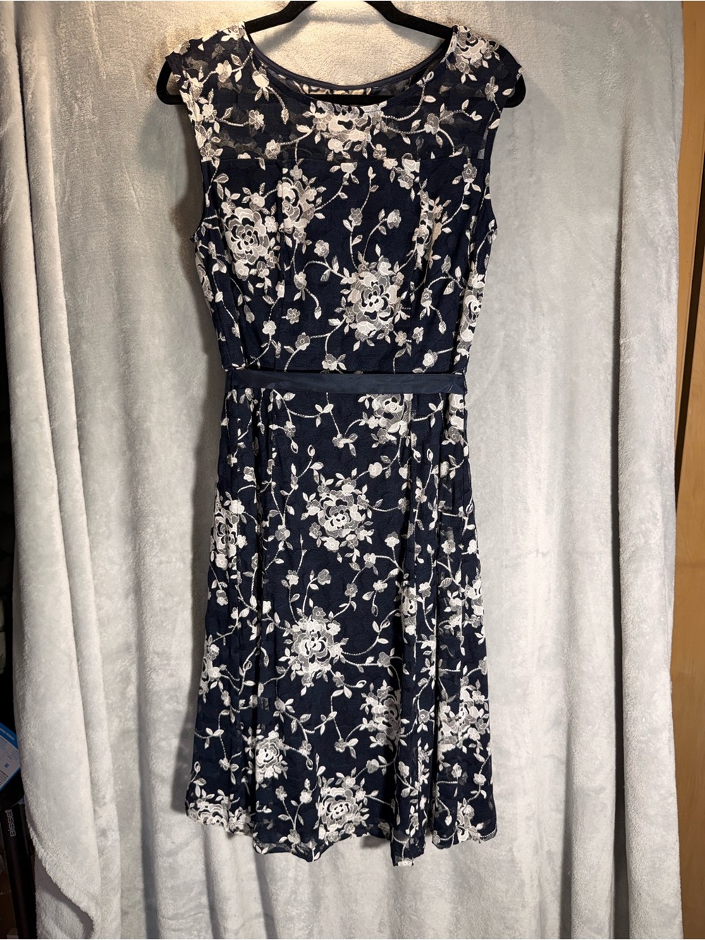 Candalite Navy Floral Lace Overlay Fit & Flare Dress